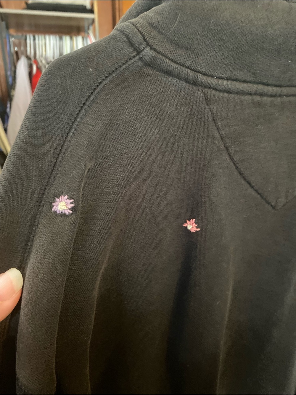 Fila Black Quarter-Zip Pullover Sweatshirt with small embroidered flowers - Picture 5 of 7
